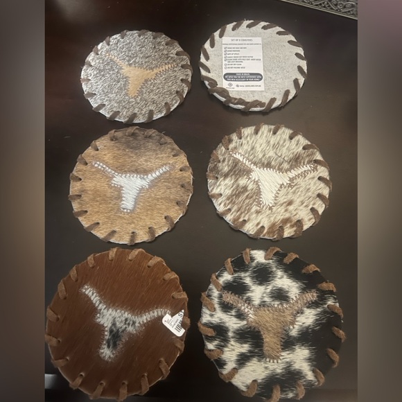 New Cowhide Patchwork Coasters Set and 3 placemats earth tones - Picture 8 of 9
